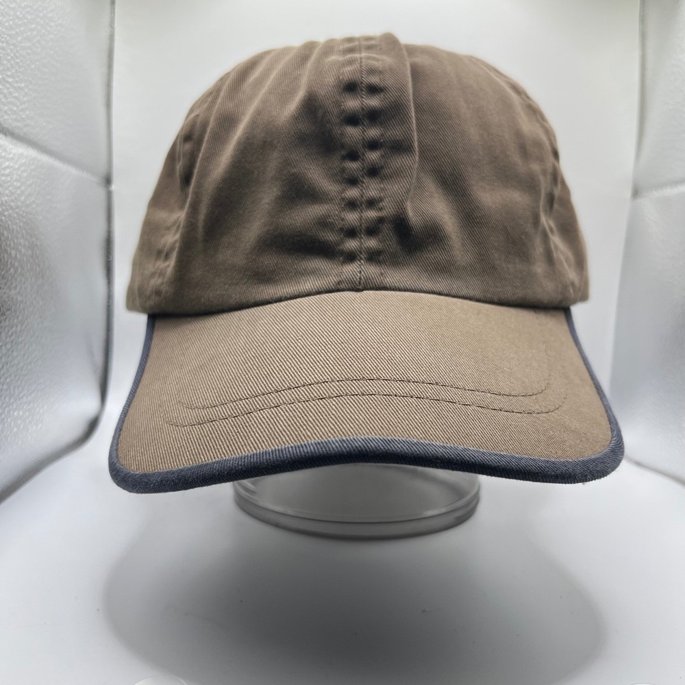 VTG Banana Republic Baseball Cap Mens M/L Brown Navy Blue Trim Elastic Back Hat